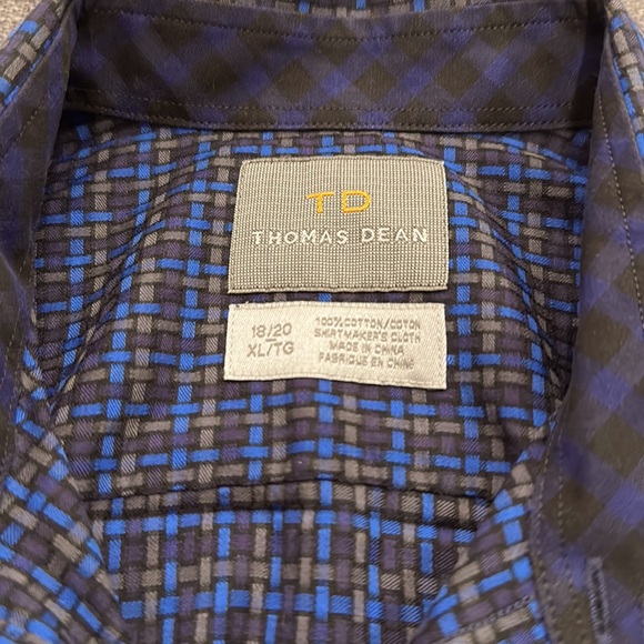 THOMAS DEAN BOYS PATTERNED SHIRT WITH CONTRAST ON COLLAR & CUFFS SIZE XL 18/20 - Picture 2 of 9